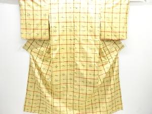 格子に絣柄織り出し手織り紬着物